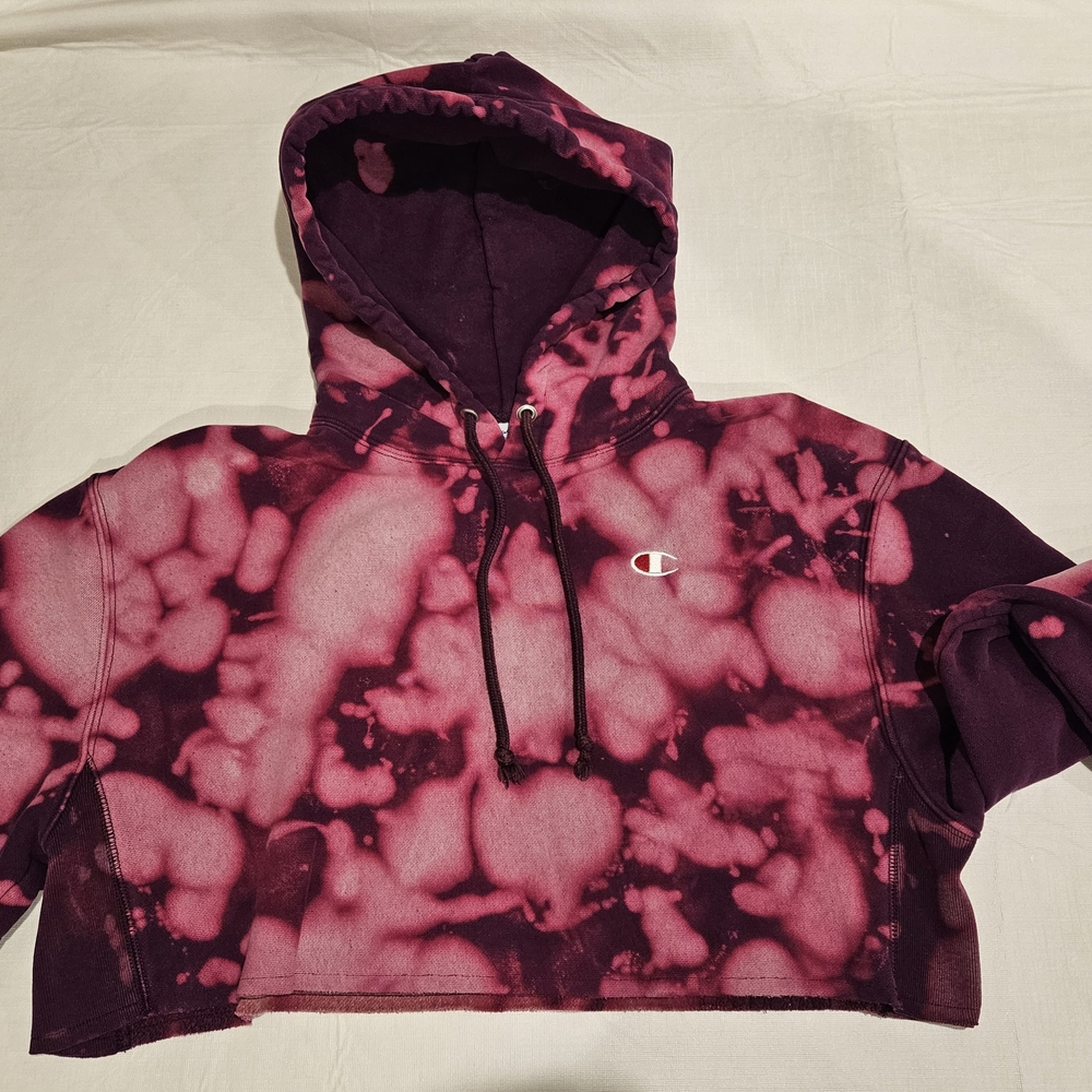 Champion Women's Pink Tie-Dye Hoodie Cropped